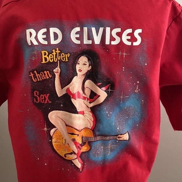 Retro pinup “Red Elvises” button down shirt - Picture 2 of 6